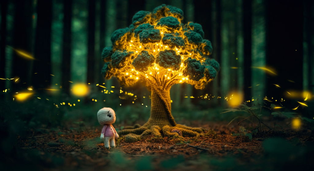 Larbre magique illumine au centre de la clairiere