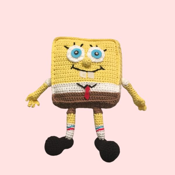 Adorable peluche de Bob l'Éponge, crochetée à la main.