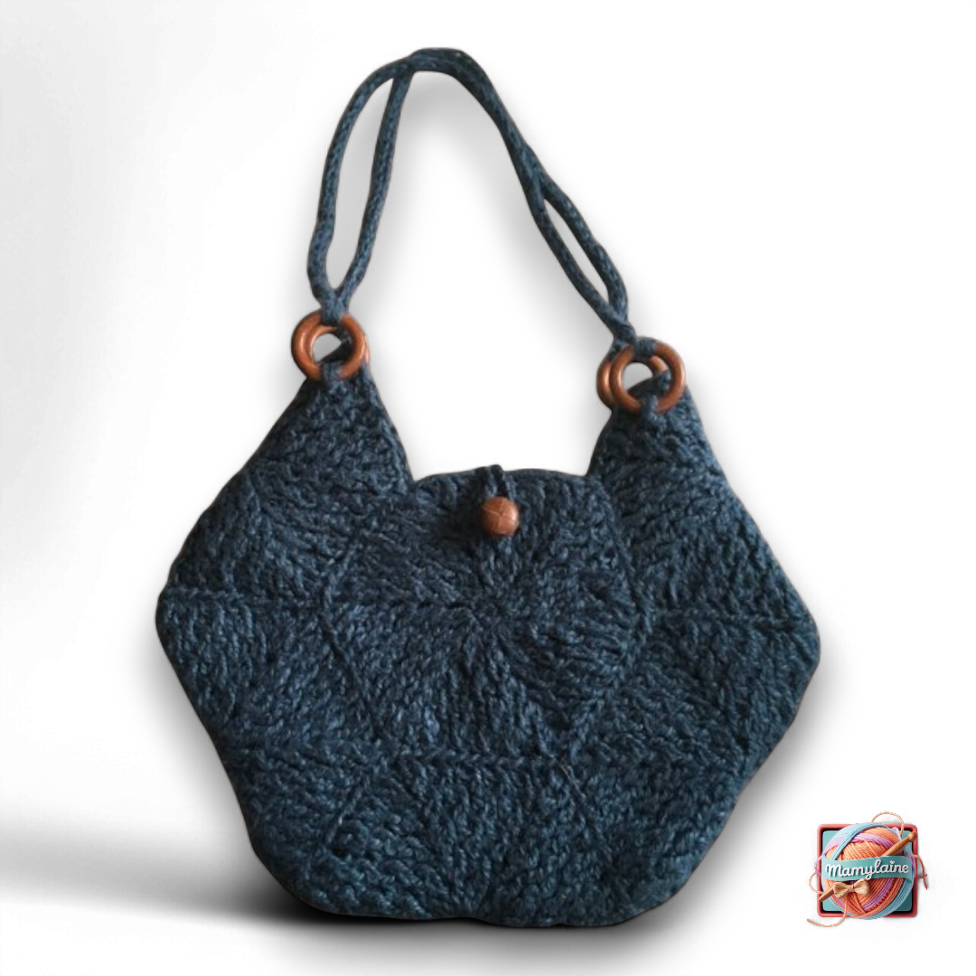 Sac à Main Crochet Bleu - Anses en Bois