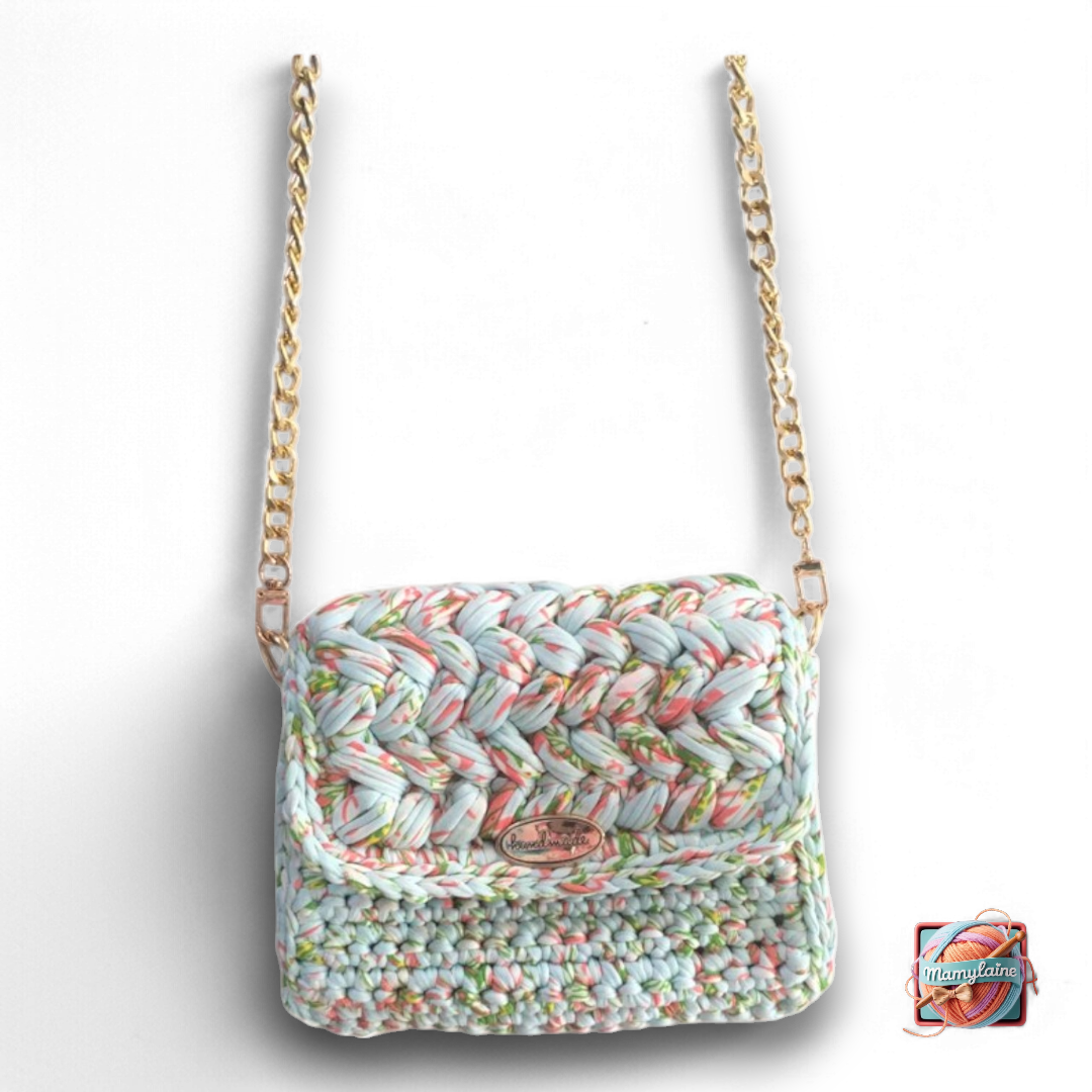 Sac à Main Crochet Turquoise - Chaîne Dorée