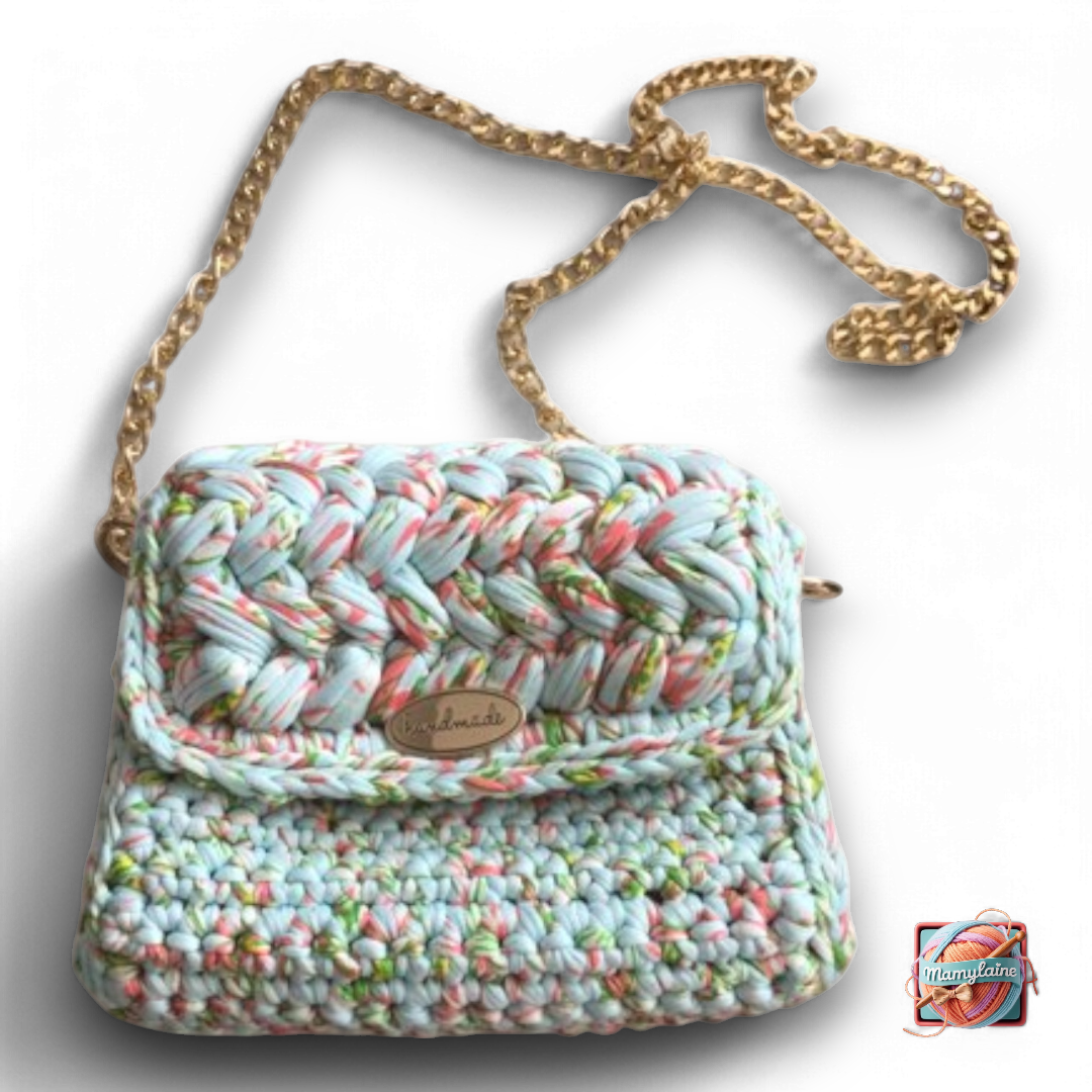 Sac à Main Crochet Turquoise - Chaîne Dorée(1)