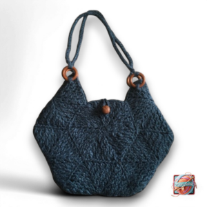 Sac à Main Crochet Bleu - Anses en Bois