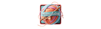 Logo MamyLaine représentant une pelote de laine 3D colorée avec un crochet, pour une boutique artisanale bretonne.